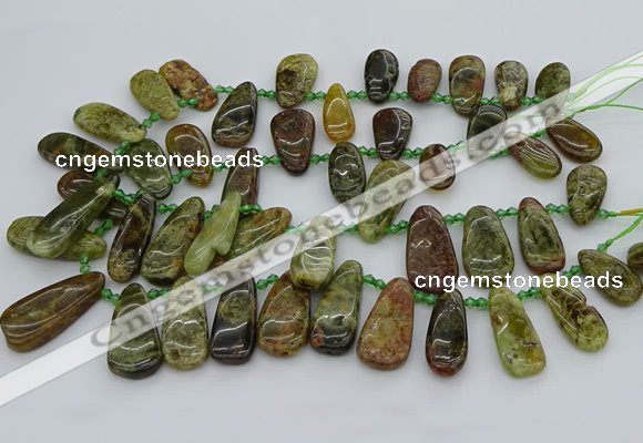 CTD3635 Top drilled 10*20mm - 15*45mm freeform green garnet beads