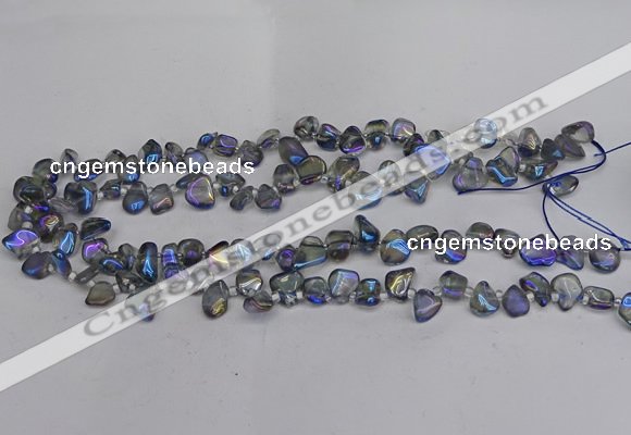 CTD3673 Top drilled 5*8mm - 10*14mm freeform plated white crystal beads