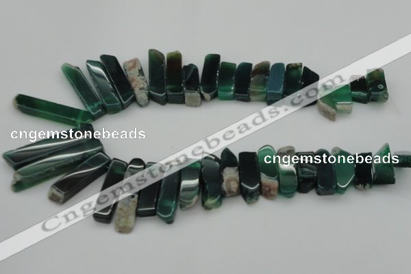 CTD370 Top drilled 10*28mm - 10*50mm wand green agate beads