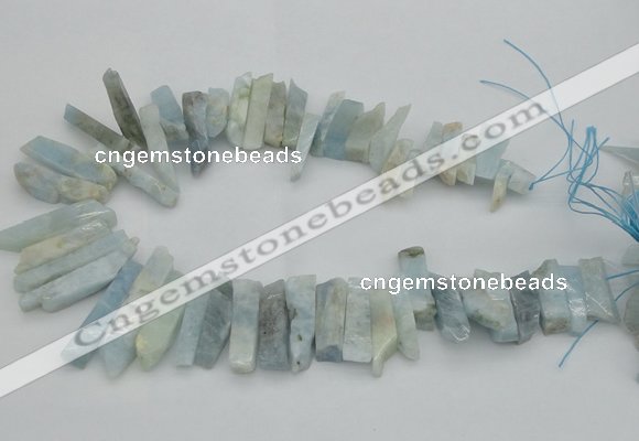 CTD394 Top drilled 8*18mm - 10*50mm wand aquamarine beads