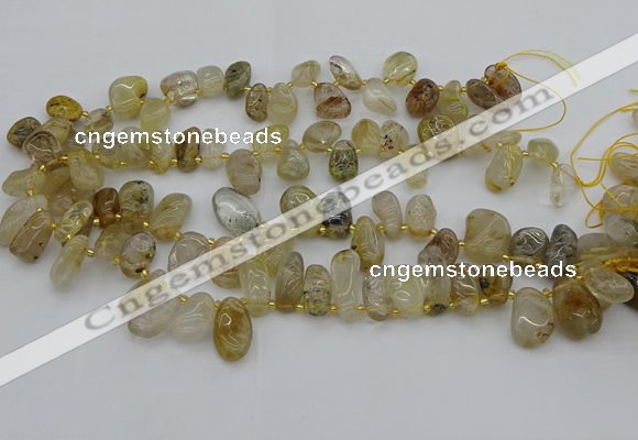 CTD449 Top drilled 10*14mm - 12*20mm freeform golden rutilated quartz beads