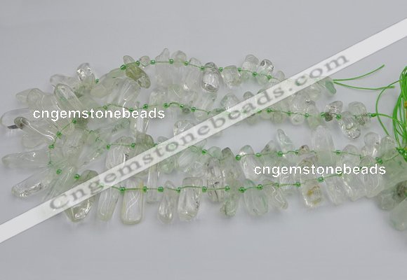 CTD454 15.5 inches 8*20mm - 15*38mm freeform green phantom quartz beads