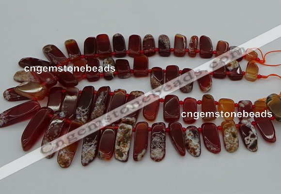 CTD461 15.5 inches 10*20mm - 12*35mm sticks red agate beads