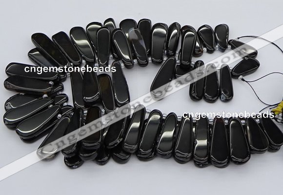 CTD470 15.5 inches 12*25mm - 15*45mm freeform black agate beads