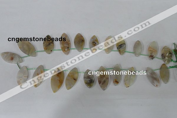 CTD48 Top drilled 15*30mm – 16*45mm marquise bamboo leaf agate beads