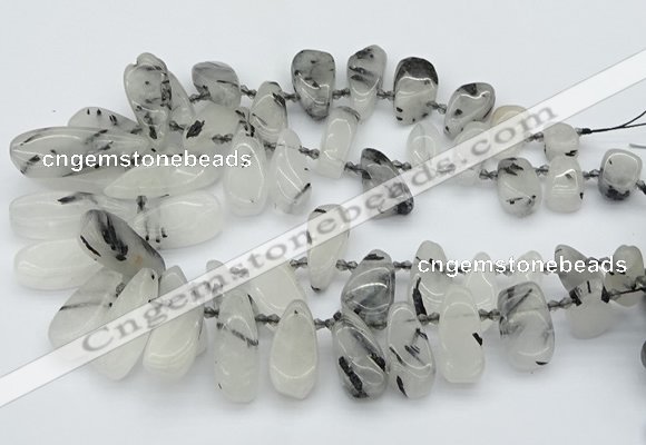 CTD483 Top drilled 10*22mm - 15*45mm freeform black rutilated quartz beads