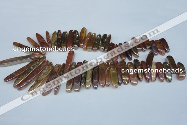 CTD525 Top drilled 10*25mm - 10*60mm wand plated agate beads