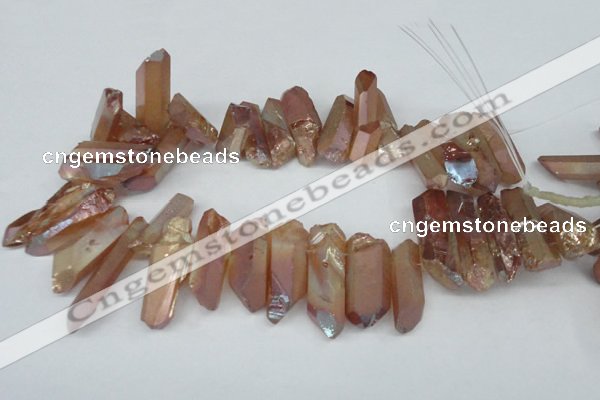 CTD547 Top drilled 12*25mm - 12*45mm nuggets plated quartz beads