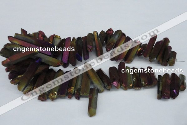 CTD552 Top drilled 8*25mm - 8*40mm wand plated quartz beads