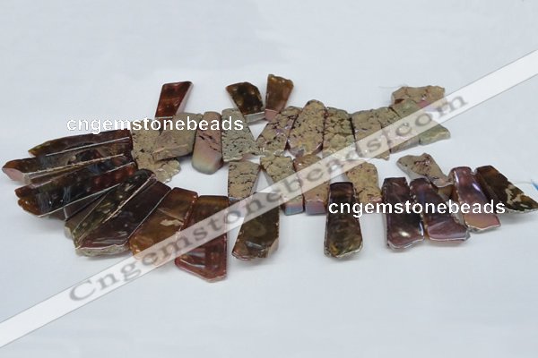 CTD568 Top drilled 15*25mm - 20*65mm freeform plated agate beads