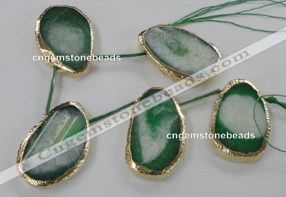 CTD774 30*45mm - 35*50mm freeform agate beads with brass setting