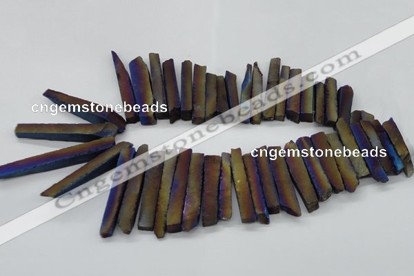 CTD834 15.5 inches 6*30mm - 8*65mm sticks plated agate beads