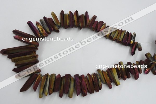 CTD918 Top drilled 6*25mm - 8*40mm wand plated quartz beads