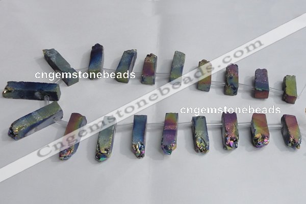 CTD985 Top drilled 8*25mm - 10*45mm sticks plated druzy amethyst beads