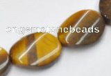 CTE04 twisted flat oval 15*20mm yellow tiger eye beads wholesale