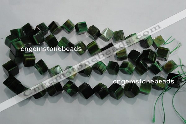 CTE1038 15.5 inches 11*11mm cube dyed green tiger eye beads