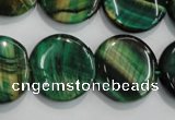 CTE1066 15.5 inches 18mm flat round dyed green tiger eye beads