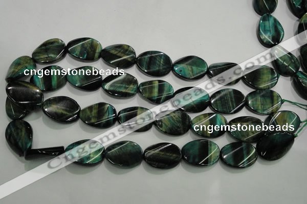 CTE1078 15.5 inches 18*25mm twisted oval dyed green tiger eye beads