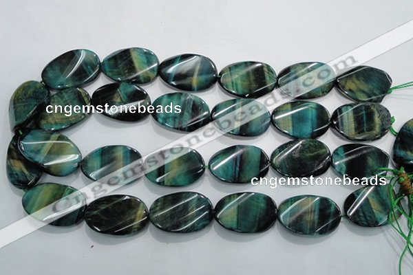 CTE1079 15.5 inches 22*30mm twisted oval dyed green tiger eye beads