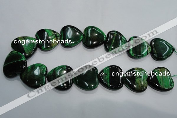 CTE1085 15.5 inches 30*30mm heart dyed green tiger eye beads