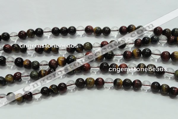 CTE1125 15 inches 6mm round mixed tiger eye & white crystal beads