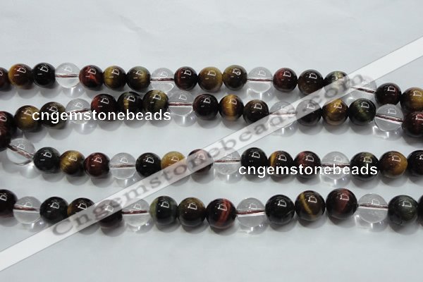 CTE1126 15 inches 8mm round mixed tiger eye & white crystal beads