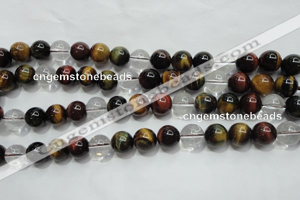 CTE1127 15 inches 10mm round mixed tiger eye & white crystal beads