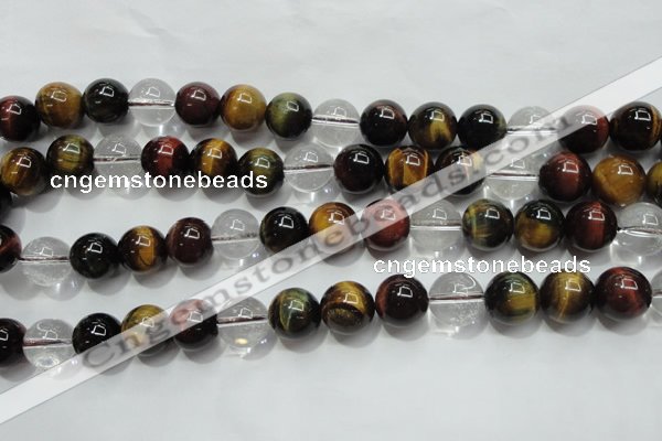 CTE1128 15 inches 12mm round mixed tiger eye & white crystal beads