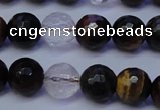 CTE1132 15 inches 8mm faceted round mixed tiger eye & white crystal beads