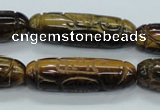 CTE116 15.5 inches 12*40mm carved cylinder yellow tiger eye beads