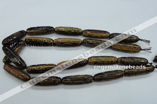 CTE116 15.5 inches 12*40mm carved cylinder yellow tiger eye beads