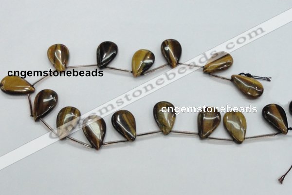 CTE125 16*26mm top-drilled flat teardrop yellow tiger eye beads wholesale