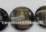 CTE1352 15.5 inches 30mm flat round yellow & blue tiger eye beads