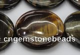 CTE1353 15.5 inches 35mm flat round yellow & blue tiger eye beads