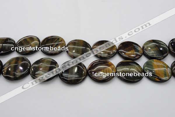 CTE1353 15.5 inches 35mm flat round yellow & blue tiger eye beads