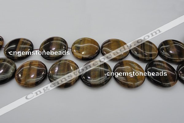 CTE1354 15.5 inches 40mm flat round yellow & blue tiger eye beads