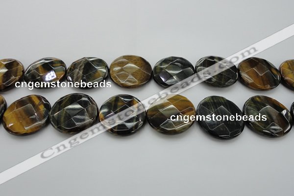 CTE1358 15.5 inches 30mm faceted coin yellow & blue tiger eye beads