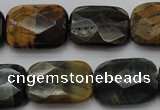 CTE1388 15.5 inches 15*20mm faceted rectangle yellow & blue tiger eye beads