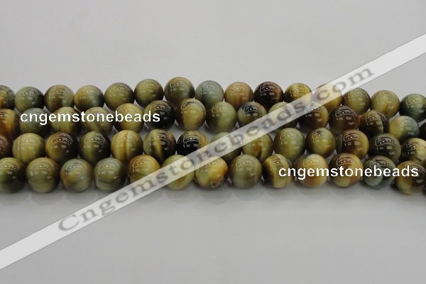 CTE1445 15.5 inches 14mm round golden & blue tiger eye beads