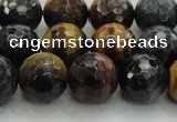 CTE1474 15.5 inches 12mm faceted round mixed tiger eye beads