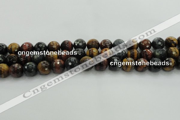 CTE1475 15.5 inches 14mm faceted round mixed tiger eye beads