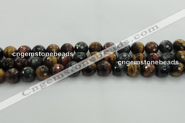 CTE1476 15.5 inches 16mm faceted round mixed tiger eye beads