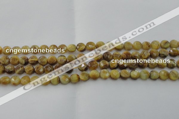 CTE1535 15.5 inches 8mm faceted coin golden tiger eye beads