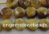 CTE1536 15.5 inches 10mm faceted coin golden tiger eye beads