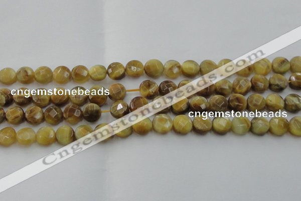 CTE1536 15.5 inches 10mm faceted coin golden tiger eye beads