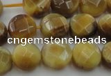 CTE1537 15.5 inches 12mm faceted coin golden tiger eye beads