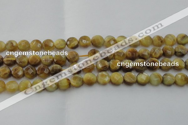 CTE1537 15.5 inches 12mm faceted coin golden tiger eye beads