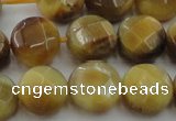 CTE1538 15.5 inches 14mm faceted coin golden tiger eye beads