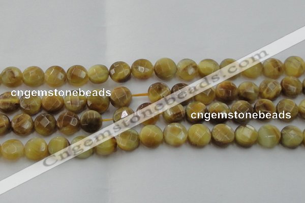 CTE1538 15.5 inches 14mm faceted coin golden tiger eye beads