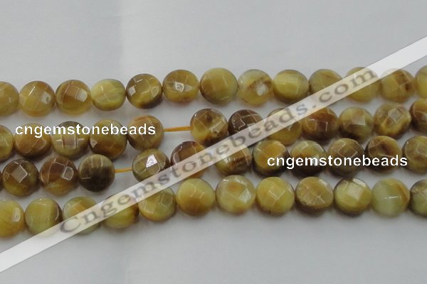 CTE1540 15.5 inches 18mm faceted coin golden tiger eye beads